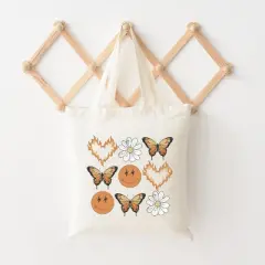 City Creek Prints Butterfly Smiley Face Canvas Tote Bag - 15x16 - Natural