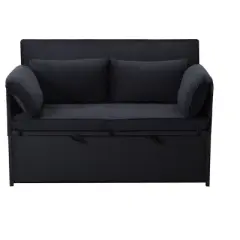 DOMETOUR 46 Inch Pull-out Sleeper Upholstered Sofa Bed with Two Pillows, Convertible Sofa Bed Velvet Loveseat for Living Room Bedroom