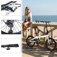 DSVIMOY 20-inch Folding Bicycle, 7-Speed Folding City Bike, White, 57.09"*24.8"*39.37"