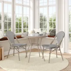 Flash Furniture Marseille Indoor/Outdoor Commercial Bistro 31.5" Table, Textilene, Glass Top with 2 Stack Chairs