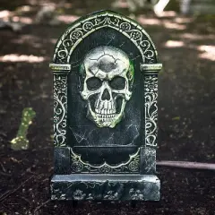 21" Light-Up Tombstone with Skull Halloween Decoration