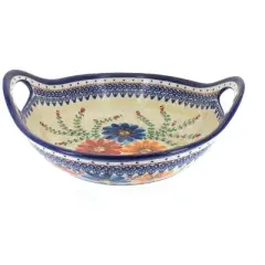 Blue Rose Polish Pottery 79 Vena Deep Bowl with Handles