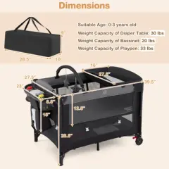 Infans Baby Bassinet Bedside Crib w/Changing Table Mattress Detachable Canopy Basket