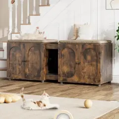 Cat Litter Box Enclosure 55.1" Double Litter Box Furniture Large Cat Box Enclosure Kitty Litter Box for 2 Cats Hidden Cat Litter Cabinet