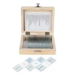 25pc Set of Prepared Plant, Animal, Insect, and Fungus Glass Slides in a Wooden Storage Box - AmScope