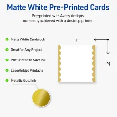 Avery Printable Square Cards, Gold Edge Dots, 2" x 2", Matte White Square Cards, Laser/Inkjet, 120ct, Great for Business Cards