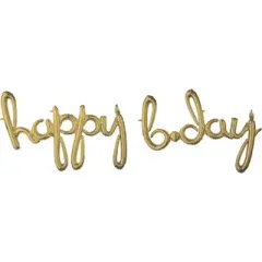 LOONBALLOON 76 Inch Happy BDay Air-Fill White Gold Script Phrase Balloon Kit &ndash; Birthday Balloons