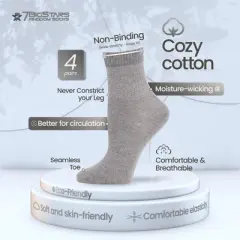 Women's Cotton Diabetic Quarter Solid Socks - 4 Pack - Shoe Size 5-9 Medium, 8-12 Large | 7BIGSTARS KINGDOM