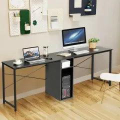 Costway 2 Person Computer Desk Double Workstation Office Desk w/ Storage Rustic Brown Black/Brown