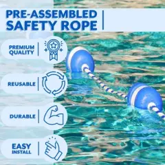 Poolzilla Swimming Pool Safety Rope and Float Kit with Stainless Steel Hooks