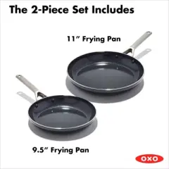OXO Agility Series 2pk (9.5" and 11") Ceramic Nonstick Aluminum Fry Pan Set Black: Dishwasher-Safe, Induction Compatible