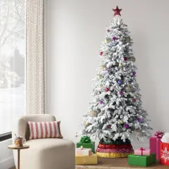 7.5' Pre-Lit Flocked Balsam Artificial Christmas Tree with Power Pole and Foot Pedal - Wondershop&trade;