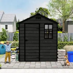 6&times;6 FT Outdoor Storage Shed with Wood Grain Finish, Weather-Resistant PP Tool Shed Featuring HD Window for Backyard or Garden&ndash;The Pop Home
