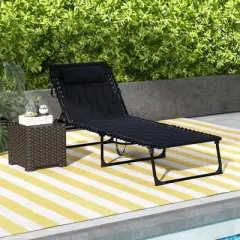 TIRAMISUBEST 5-Position Reclining Chaise Lounge Set - Outdoor Folding Chair with Padded Seat, Headrest & Side Pocket (Black)