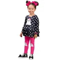 Polka Dot Boos Ruffle Tunic & Legging Set Mia Belle Girls, Black, 4T