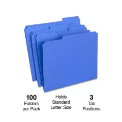 HITOUCH BUSINESS SERVICES Reinforced File Folder 1/3 Cut Letter Size Blue 100/Box TR508911/508911