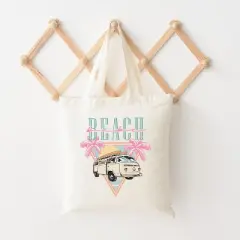 City Creek Prints Beach Van Triangle Canvas Tote Bag - 15x16 - Natural