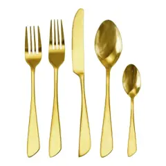 MegaChef Gibbous 20 Piece Flatware Utensil Set, Stainless Steel Silverware Metal Service for 4 in Gold