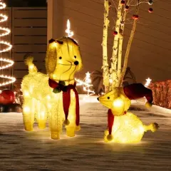 Tangkula 2-Piece Christmas Lighted Dogs 3D Xmas Light-up Cute Poodle with 60 LED Lights Red Scarves Zip Ties & Ground Stakes
