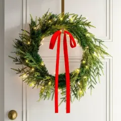 28" Christmas Led Mixed Norfolk and Cedar Wreath with Red Velvet Bow - Wondershop&trade;