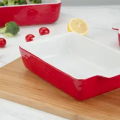 Baking Dish Set of 3, Ceramic Bakeware Set with Handles, Porcelain Baking Pan for Oven & Microwave, Rectangular Casserole Dish for Cooking, Kitchen
