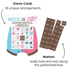 Big Dot of Happiness Buck or Doe - Picture Bingo Cards and Markers - Hunting Gender Reveal Party Shaped Bingo Game - Set of 18