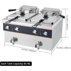 Acekool 6L Electric Deep Fryer with Oil Drain System, Timer, Rotary Fryer Head, Stainless Steel, for Home and Restaurant