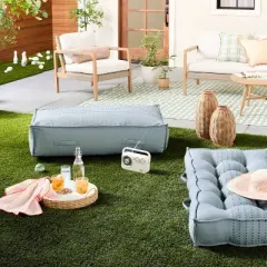 52"x24"x6" Rib Stripe Woven Chambray French-Style Indoor/Outdoor Floor Cushion Blue - Hearth & Hand&trade; with Magnolia