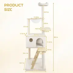 Kumasinova 65" Wood Cat Trees with Large Condo,Modern Cat Tree Tower with Ladder&Transparent Spaceship,Cat Tower with Scratching Post for Indoor Cats