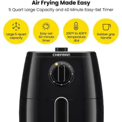Chefman Turbofry 5-Quart Air Fryer w/ Integrated Timer, Adjustable Temp Control - Black