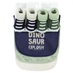 Hudson Baby Infant Boy Cotton Bib and Sock Set, Dinosaur Explorer, One Size