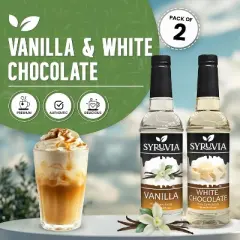 Syruvia Coffee Flavors Variety Pack: Vanilla & White Chocolate 25.4 fl oz Syrup