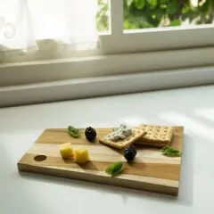 SEVOBAL Serving Platters Handmade Teak Wood Cheese and Bread Board with Asymmetrical Modern Design for Cakes, Appetizers, Brown, 8.07"*10.04"*0.59"