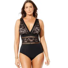 Swimsuits for All Women&rsquo;s Plus Size Lace Lattice One Piece Swimsuit