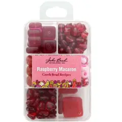 John Bead Recipe Box Mixed Glass Beads Raspberry Macaron, 110g