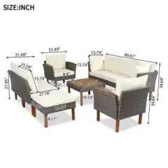9 PCS Outdoor Rattan Conversation Set, Patio Sofa Set Seating Group With Coffee Table and Washable Cushion -ModernLuxe