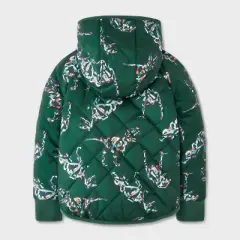 Toddler Boys' Dino Printed Quilted Reversible Puffer Jacket - Cat & Jack&trade; Dark Green
