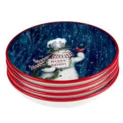Certified International Set of 4 38oz Snowman Greetings Soup/Pasta Bowls