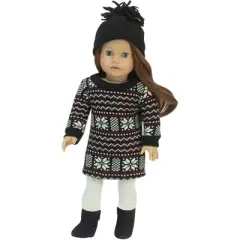 Sophia&rsquo;s Fair Isle Sweater Dress and Hat for 18" Dolls, Black