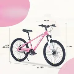 INFURNIC Bicycles, 24 Inch Mountain Bike, MTB with Height Adjustable Saddle and Handlebar for Teenager Childrens, Pink, 24.8"*37.2"*63.78"