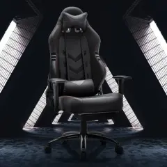 Sweat-proof PU Leather Gaming Chair Fixed up Armrest Lumbar Support Ergonomic Arm Chair With Double Arm & Footrest