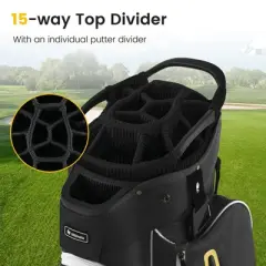 Tangkula 15-Way Golf Cart Bag Golf Club Bag with 15 Ways Organizer Divider Top 7 Zippered Pockets Cooler Bag Umbrella Holder Rain Hood Black + Yellow/ Grey + Green/ Grey + Red