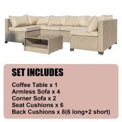 TIRAMISUBEST 7-Piece Patio Furniture Set,Outdoor Wicker Conversation Set Sectional Sofa with Waterproof Cushions & Coffee Table