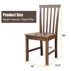 Costway Set of 2 Dining Chair Brown Kitchen Spindle Back Side Chair with Solid Wooden Legs