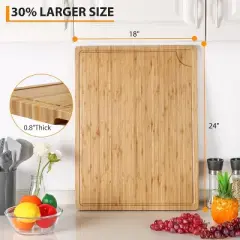 Set of 2 Large Bamboo Cutting Board, 24x18 Inches Wooden Chopping Board, Reversible Wood Cutting Board with Deep Juice Grooves, Built In Handles