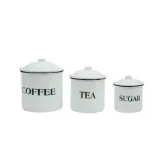 Storied Home Set of 3 'Coffee Tea Sugar' Metal Containers with Lid