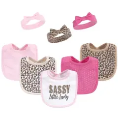 Hudson Baby Infant Girl Cotton Bib and Headband or Caps Set 8pk, Sassy, One Size