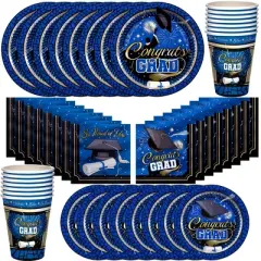 Treasures Gifted Blue Graduation Party Tableware Classic Set for 24 Guests