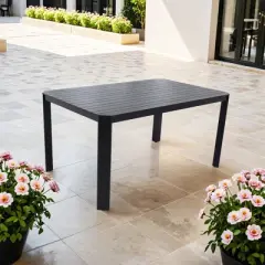 Gulches Patio Dining Tables - Bourbon Brown Modern Aluminum Table with Umbrella Hole