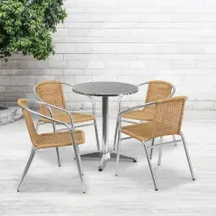 Flash Furniture Lila 23.5'' Round Aluminum Indoor-Outdoor Table Set with 4 Rattan Chairs